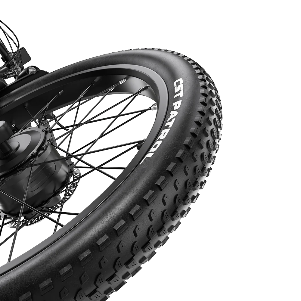 Close-up of a 3.0 fat tire on the Shengmilo S700 PRO electric bike.