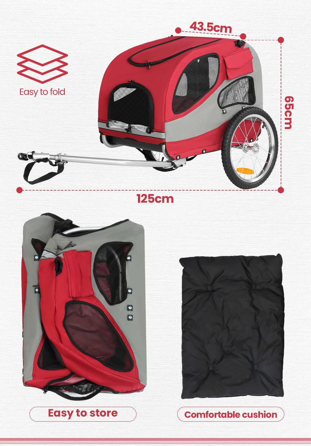 Bike Trailers 10801 Lightweight Dog Bike Trailer with Three-Pocket Design & Comfortable Cushion