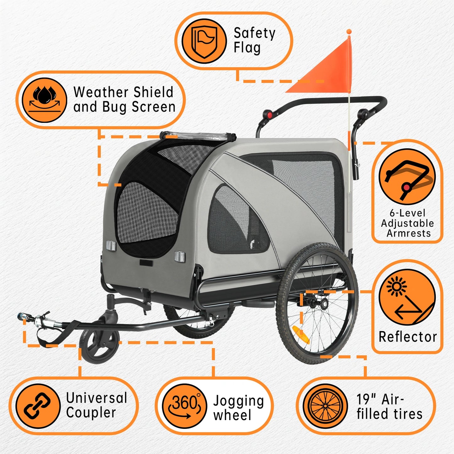 Bike Trailers 10202NS | 2-in-1 Pet Bike Trailer & Jogging Stroller - 50kg Capacity with Suspension & Adjustable Handlebar