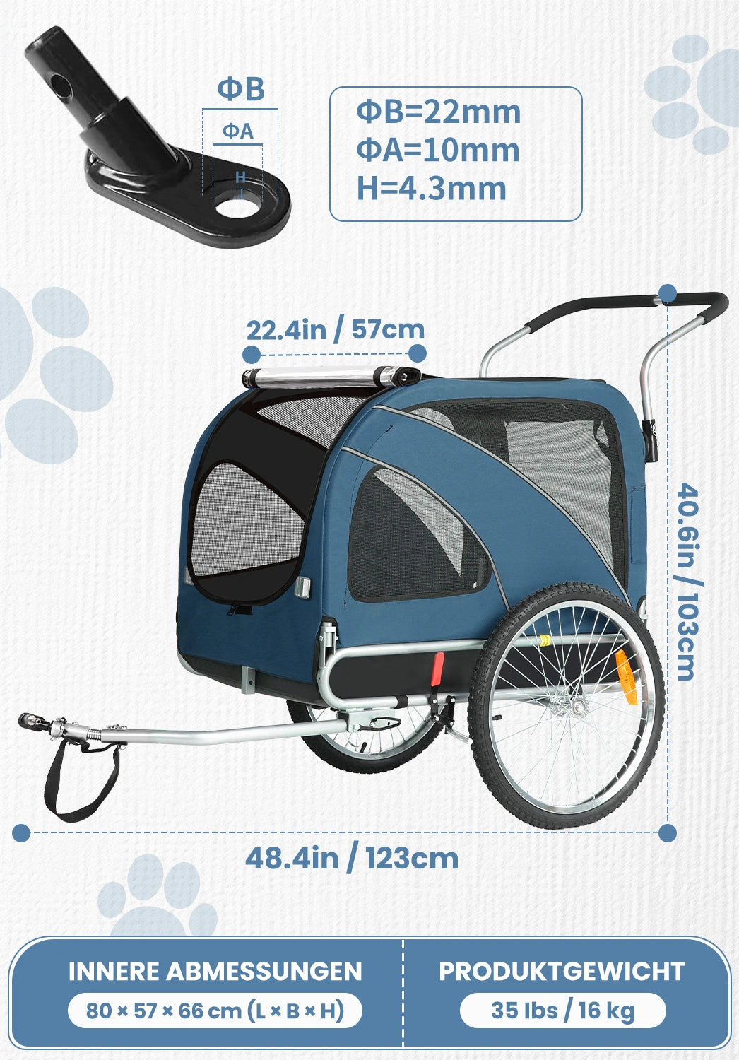 Bike Trailers 10202B | Large Dog Bike Trailer with 40kg Capacity - Front & Rear Entry Pet Carrier