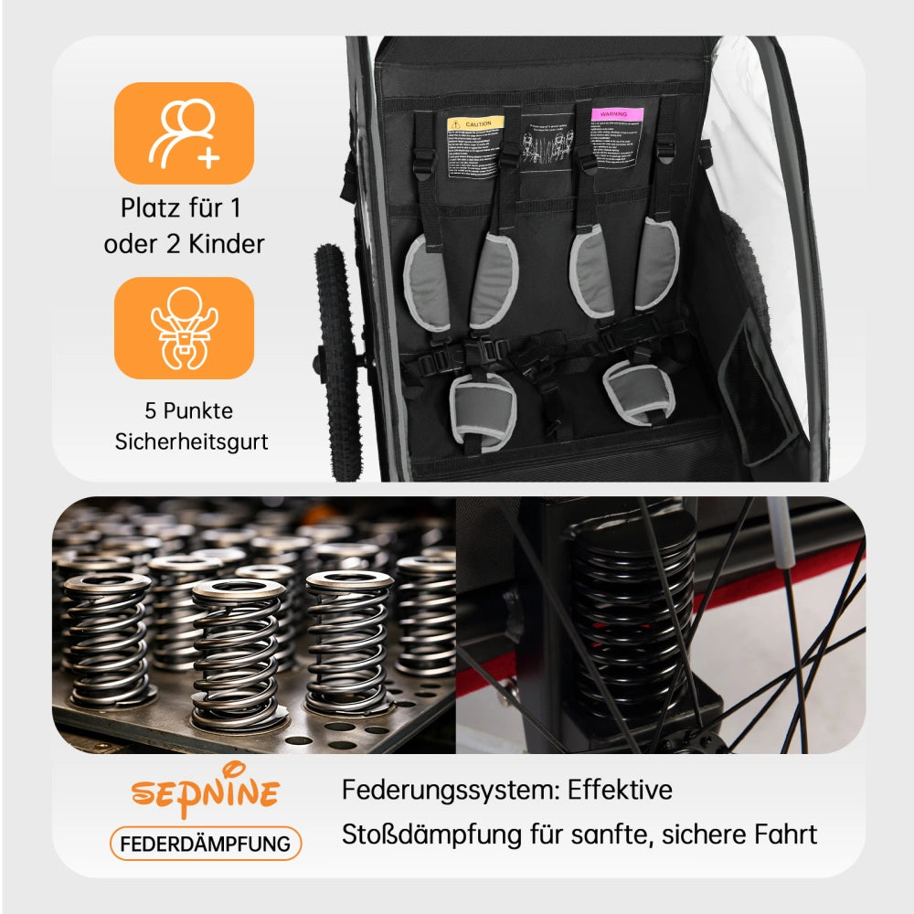 Bike Trailers BT920 | 2-in-1 Child Bike Trailer & Stroller with Suspension System - Fits 1-2 Kids