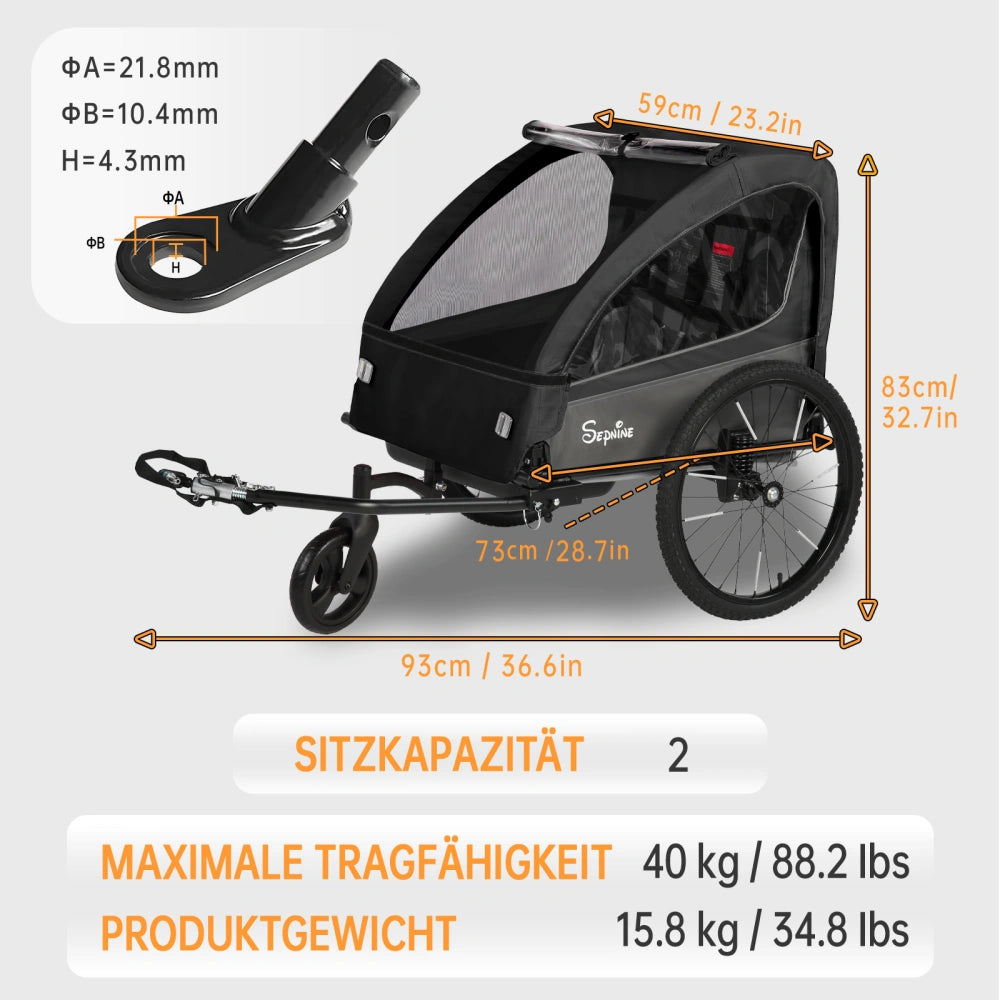 Bike Trailers BT920 | 2-in-1 Child Bike Trailer & Stroller with Suspension System - Fits 1-2 Kids
