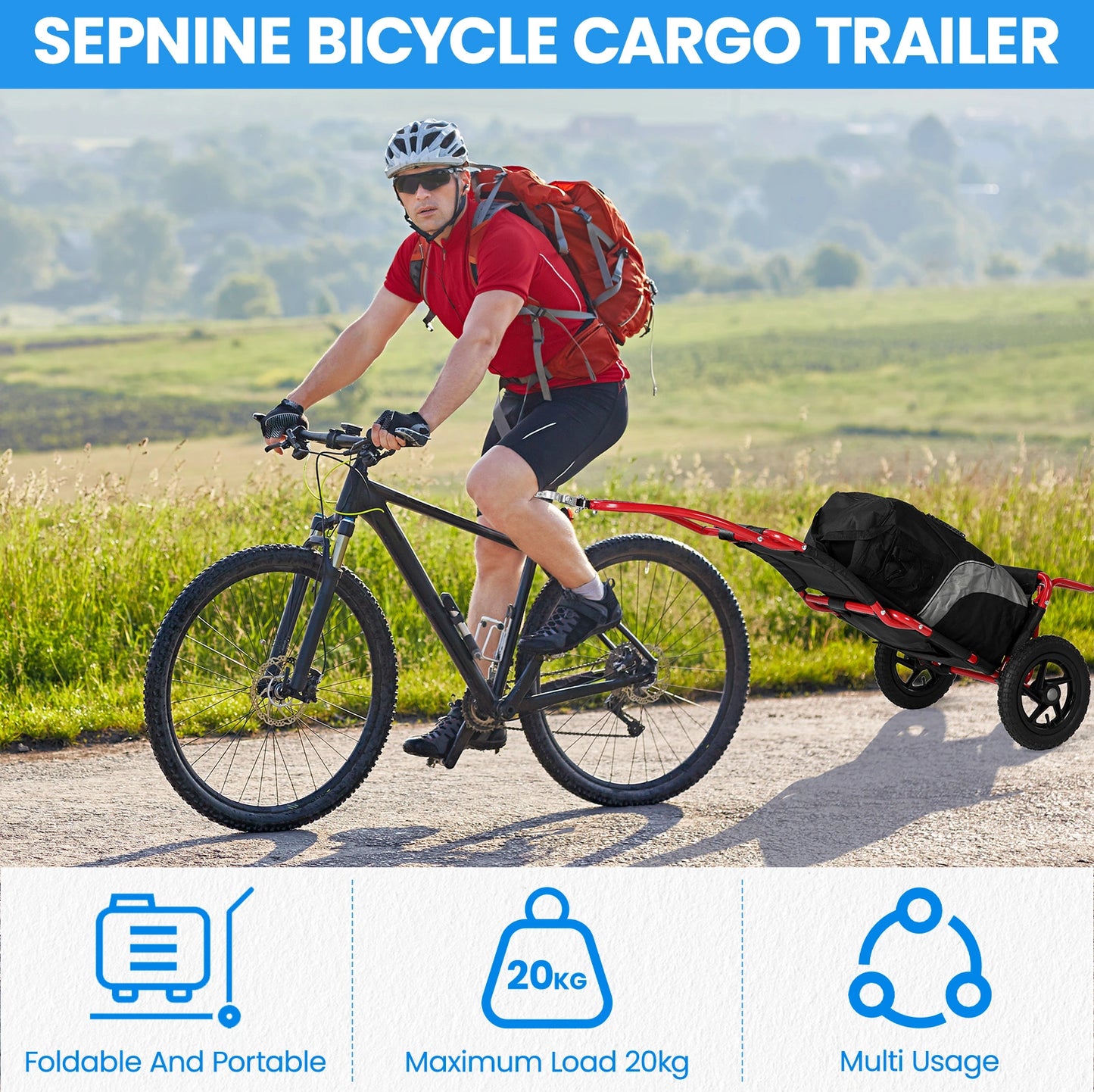 Bike Trailers 8009T | Bicycle Cargo Trailer with 20kg Capacity - Foldable & Portable Storage Cart for E-bikes