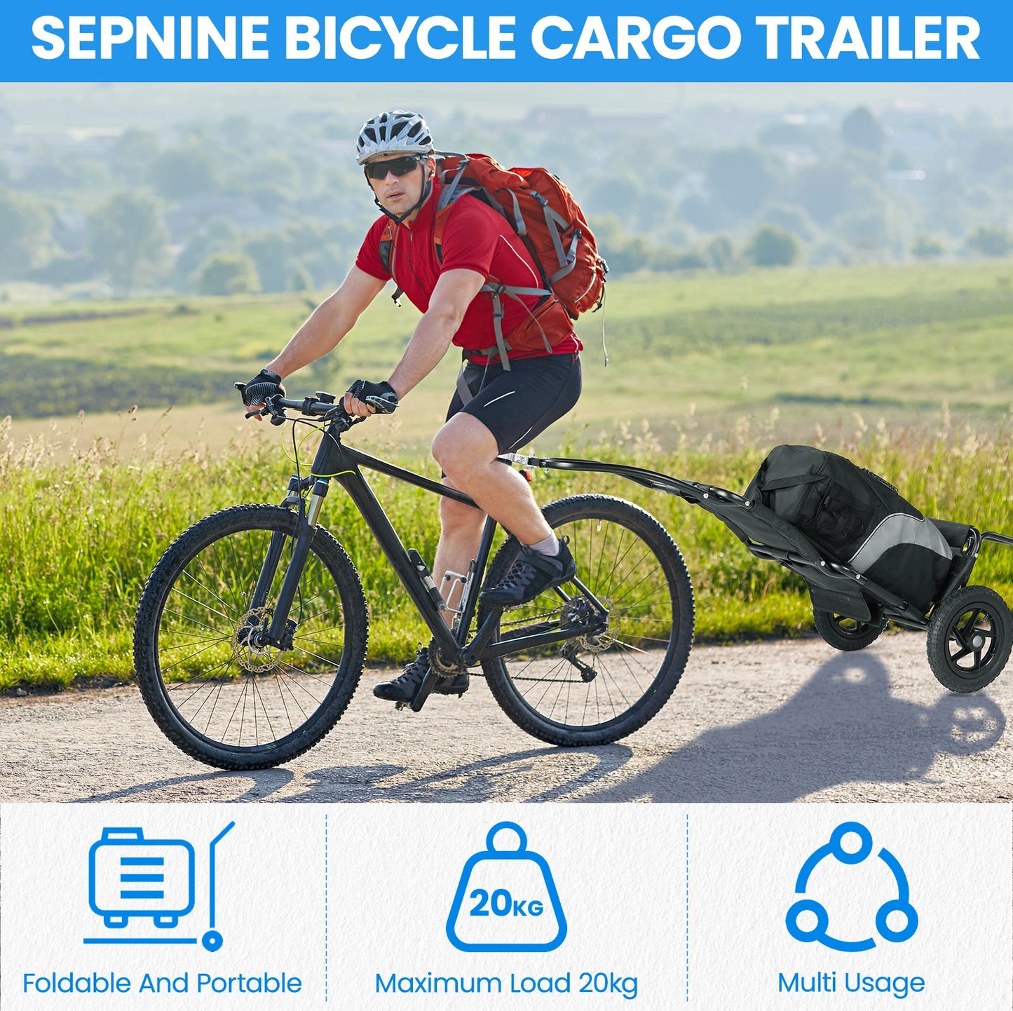 Bike Trailers 8009T | Bicycle Cargo Trailer with 20kg Capacity - Foldable & Portable Storage Cart for E-bikes