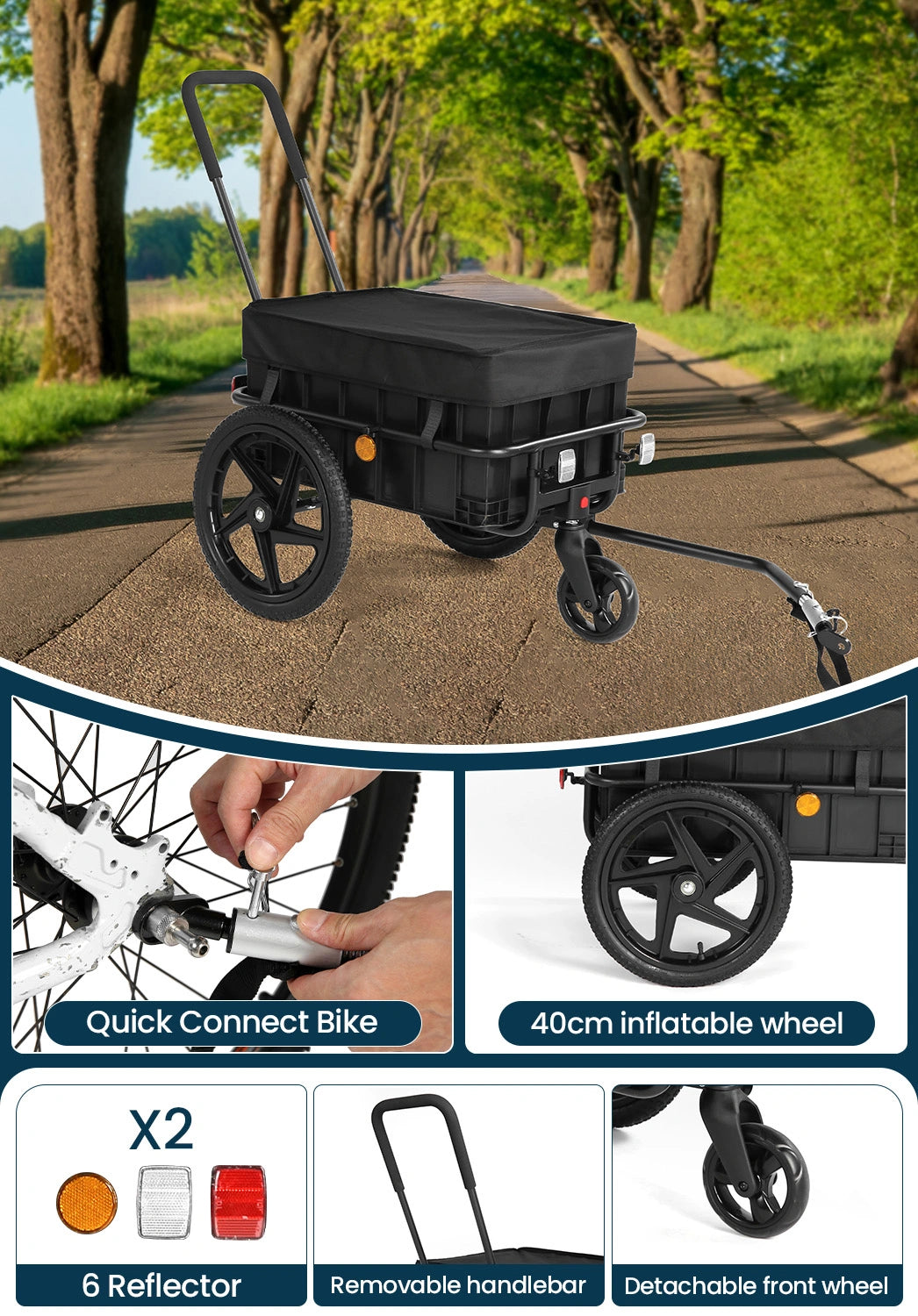 Bike Trailers 20316N 2-in-1 Bicycle Cargo Trailer & Hand Cart - Removable Heavy-Duty Box with Rain Cover