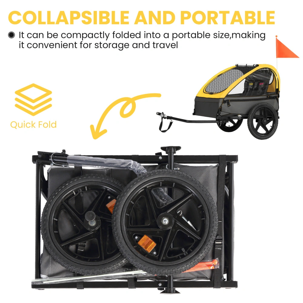 Bike Trailers BT609 |Double Child Bike Trailer with 5-Point Safety Harnesses - Fits 1-2 Kids