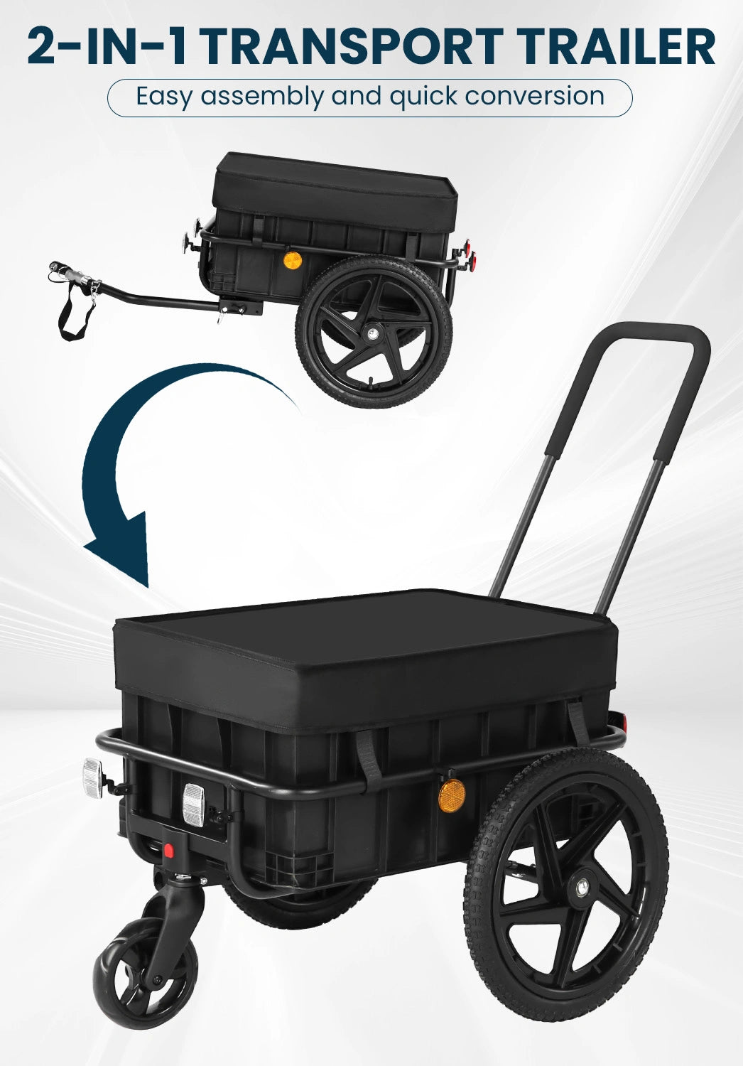 Bike Trailers 20316N 2-in-1 Bicycle Cargo Trailer & Hand Cart - Removable Heavy-Duty Box with Rain Cover