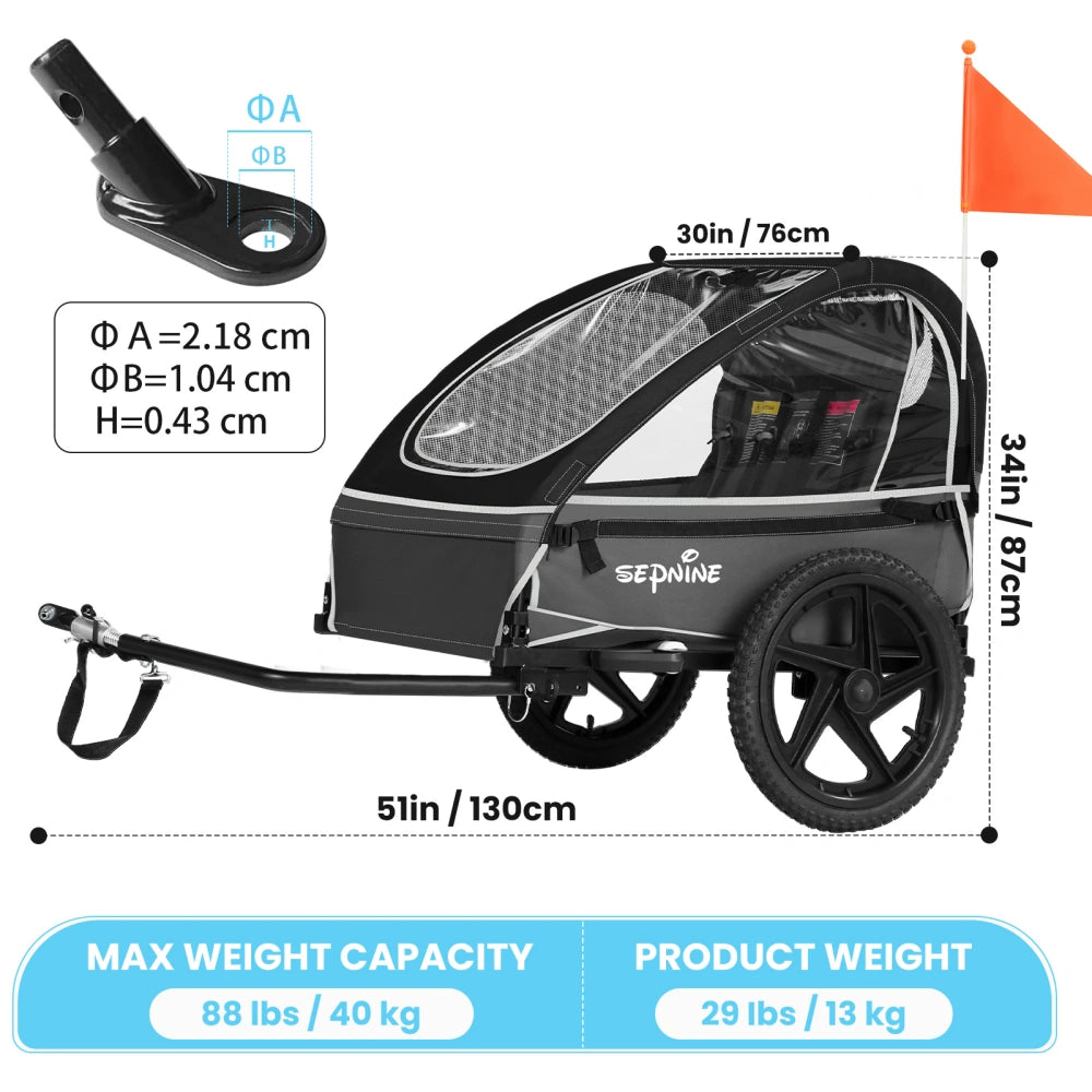 Bike Trailers BT609 |Double Child Bike Trailer with 5-Point Safety Harnesses - Fits 1-2 Kids