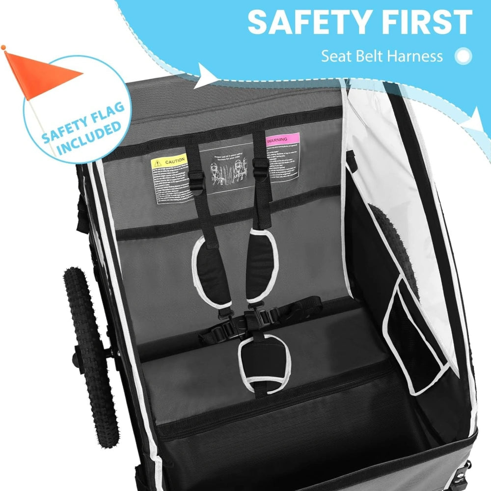 Bike Trailers BT609S | Double Child Bike Trailer with 5-Point Safety Harnesses - Fits 1-2 Kids