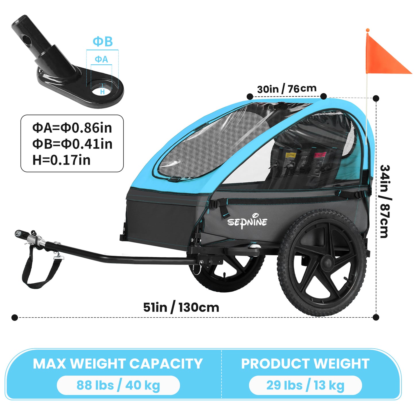 Bike Trailers BT609 |Double Child Bike Trailer with 5-Point Safety Harnesses - Fits 1-2 Kids