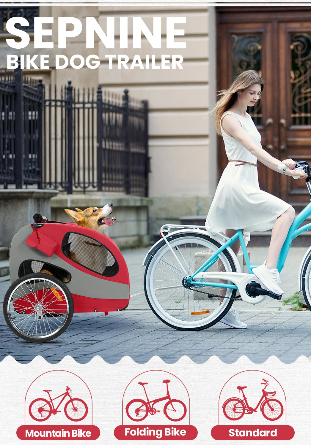 Bike Trailers 10801 Lightweight Dog Bike Trailer with Three-Pocket Design & Comfortable Cushion