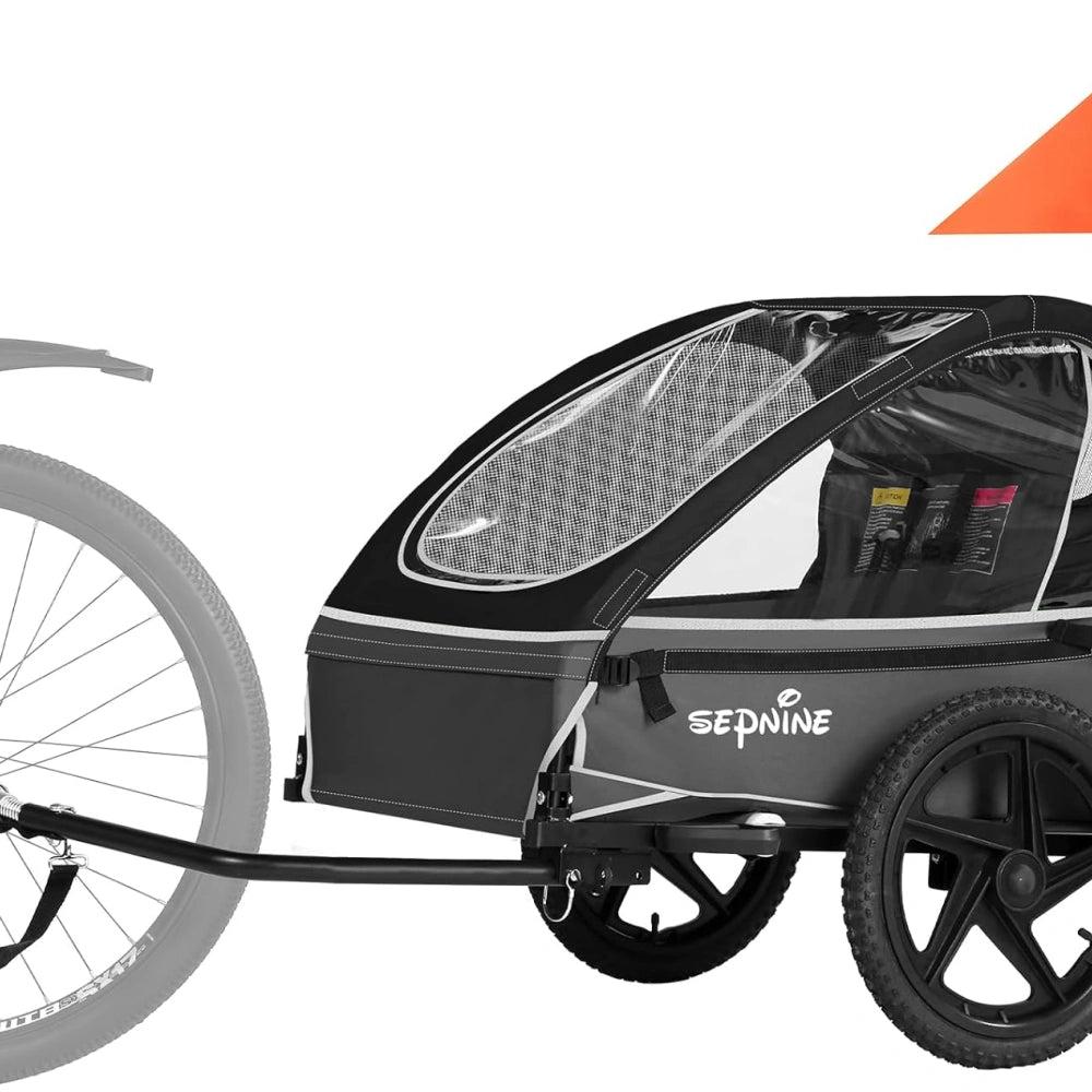Bike Trailers BT609S | Double Child Bike Trailer with 5-Point Safety Harnesses - Fits 1-2 Kids