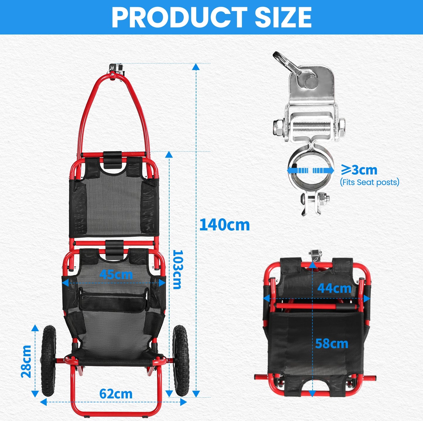 Bike Trailers 8009T | Bicycle Cargo Trailer with 20kg Capacity - Foldable & Portable Storage Cart for E-bikes