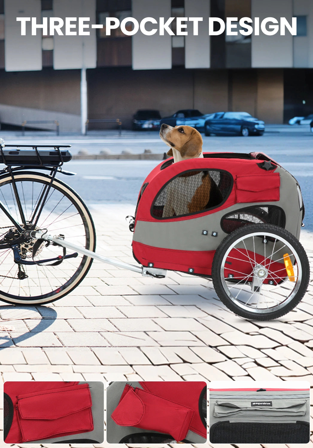 Bike Trailers 10801 Lightweight Dog Bike Trailer with Three-Pocket Design & Comfortable Cushion