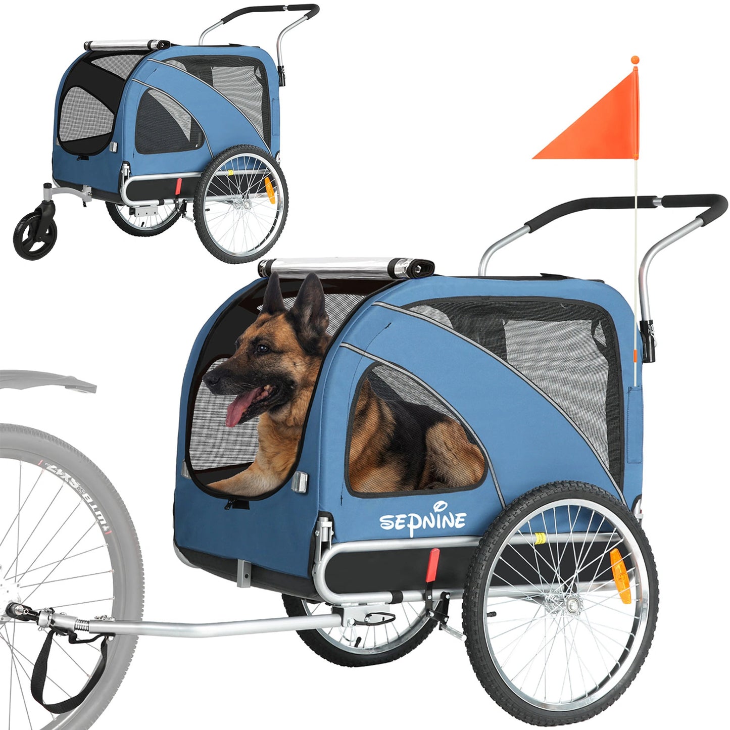 Bike Trailers 10202B | Large Dog Bike Trailer with 40kg Capacity - Front & Rear Entry Pet Carrier