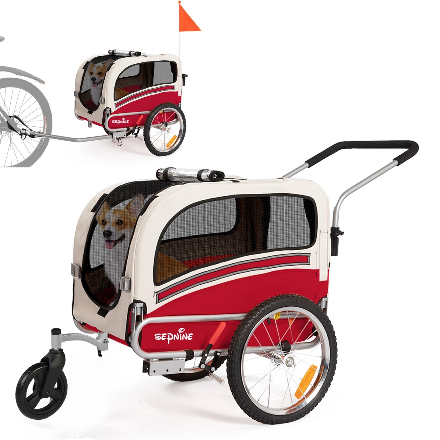 Bike Trailers 20303B | 2-in-1 Pet Bike Trailer & Jogging Stroller with 360° Swivel Front Wheel