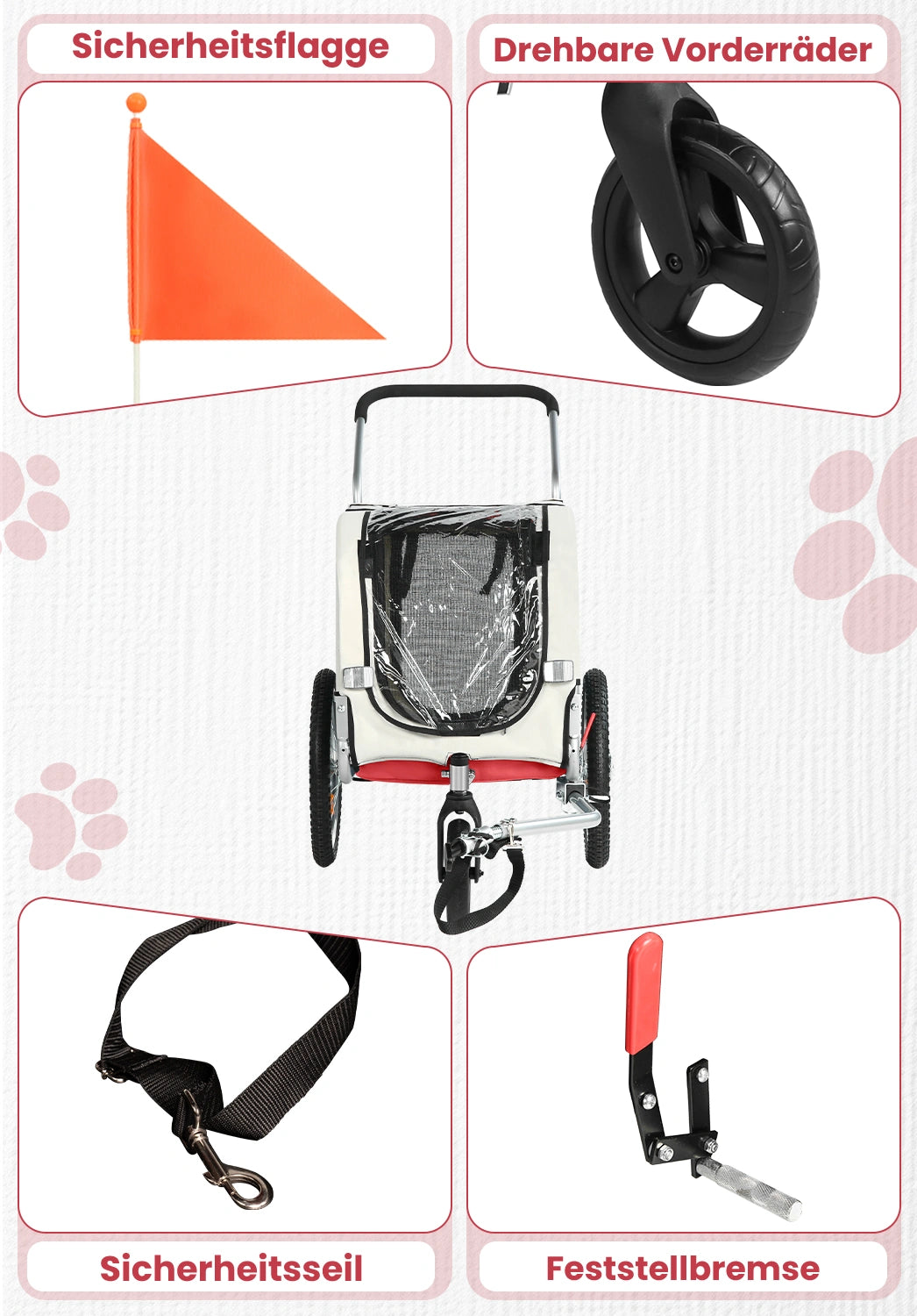 Bike Trailers 20303B | 2-in-1 Pet Bike Trailer & Jogging Stroller with 360° Swivel Front Wheel