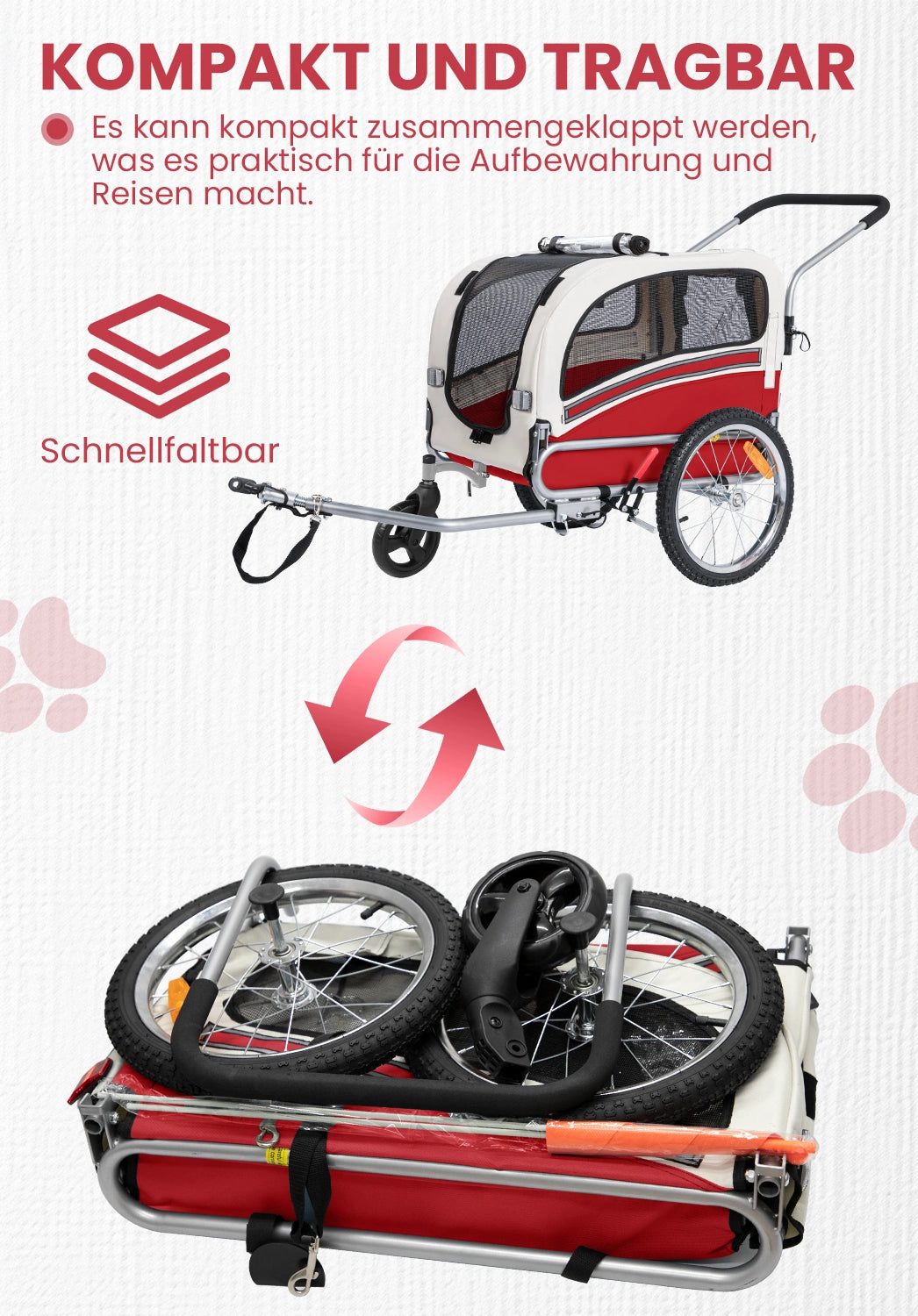 Bike Trailers 20303B | 2-in-1 Pet Bike Trailer & Jogging Stroller with 360° Swivel Front Wheel