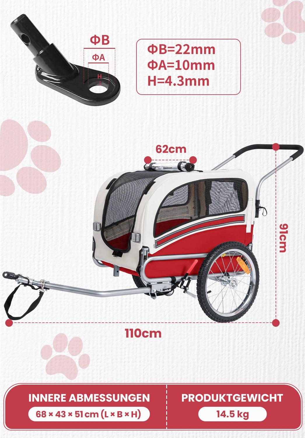Bike Trailers 20303B | 2-in-1 Pet Bike Trailer & Jogging Stroller with 360° Swivel Front Wheel