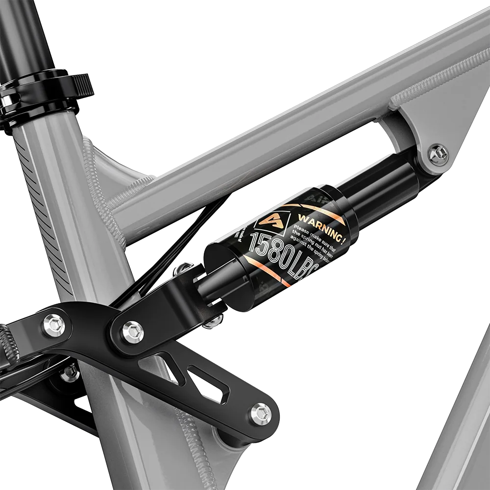 Close-up of the Shengmilo S600 PRO rear shock absorber and suspension linkage