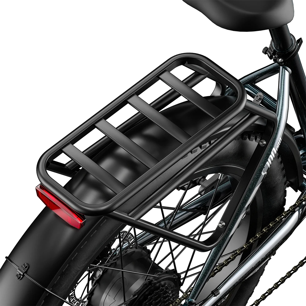 Close-up of the Shengmilo S700 PRO rear cargo rack and integrated rear light.