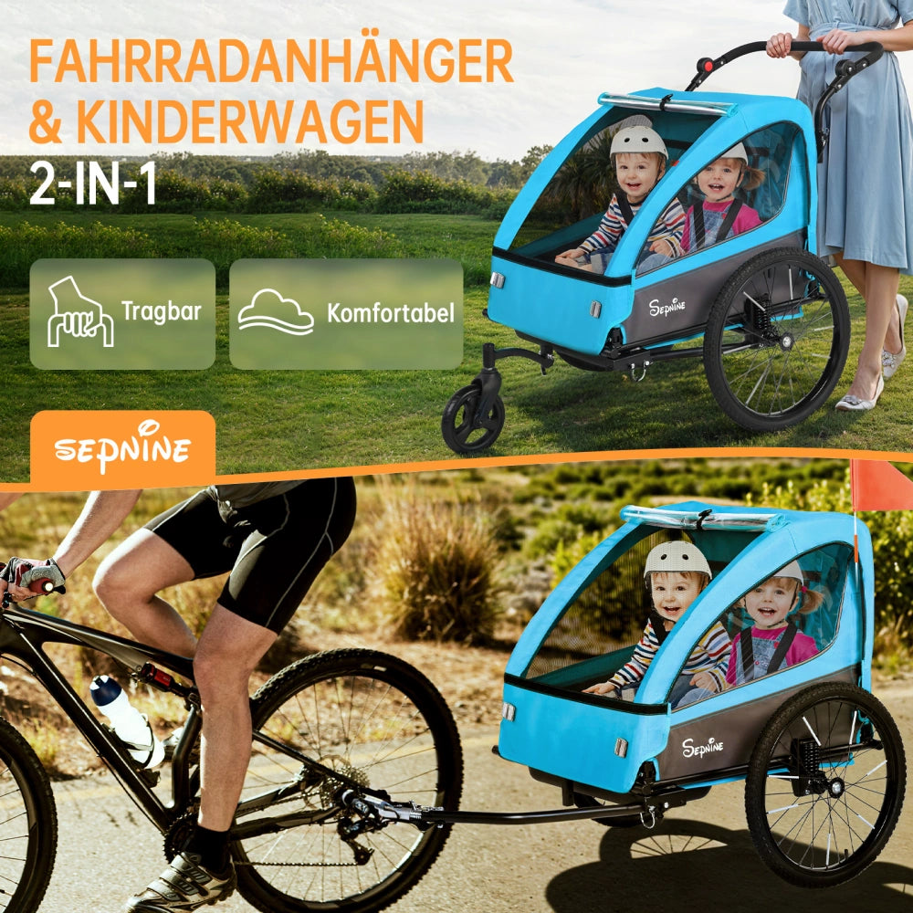 Fahrradanhänger BT920 ｜ 2-in-1 Kinderfahrradanhänger & Kinderwagen mit Federung – Für 1-2 Kinder
