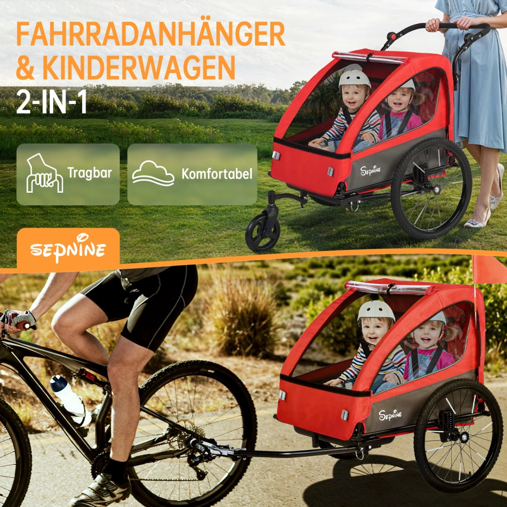 Fahrradanhänger BT920 | 2-in-1 Kinderfahrradanhänger & Kinderwagen mit Federung – Für 1-2 Kinder