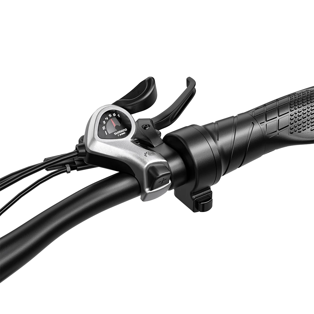 Close-up of the Shengmilo S700 PRO throttle, handlebar grip and brake lever.
