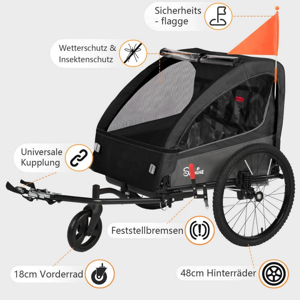 Bike Trailers BT920 ｜ 2-in-1 Child Bike Trailer & Stroller with Suspension System - Fits 1-2 Kids