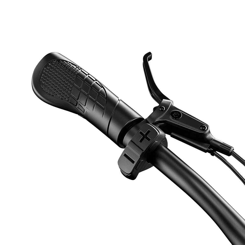 Close-up of the left handlebar grip and brake lever on the Shengmilo S700 PRO.
