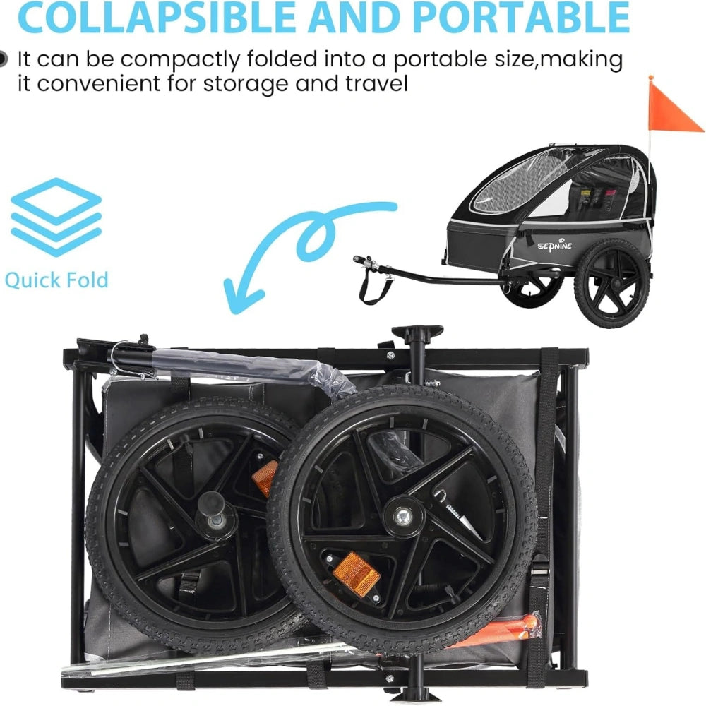 Bike Trailers BT609S ｜ Double Child Bike Trailer with 5-Point Safety Harnesses - Fits 1-2 Kids