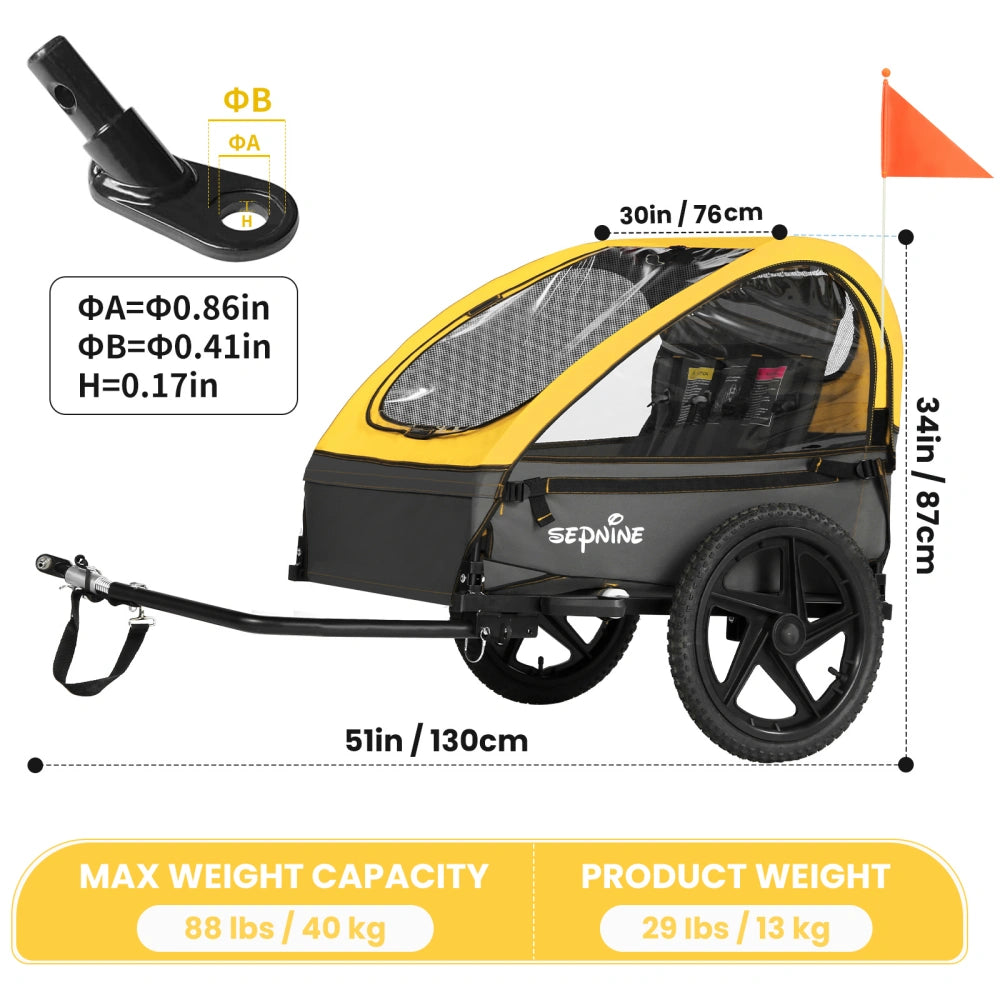Bike Trailers BT609 ｜Double Child Bike Trailer with 5-Point Safety Harnesses - Fits 1-2 Kids