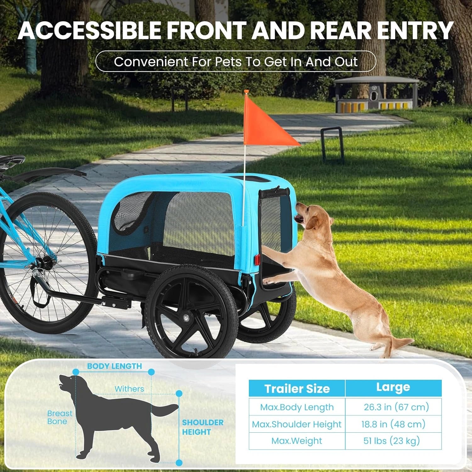 Bike Trailers 20303N ｜ Pet Bike Trailer with Suspension & 23kg Capacity - Foldable Blue Dog Carrier for E-bikes