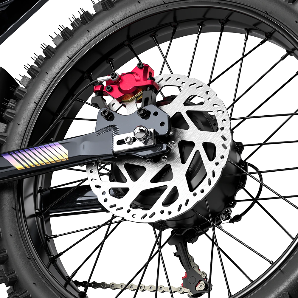 Rear disc brake and red caliper on Shengmilo S900 Pro electric bike