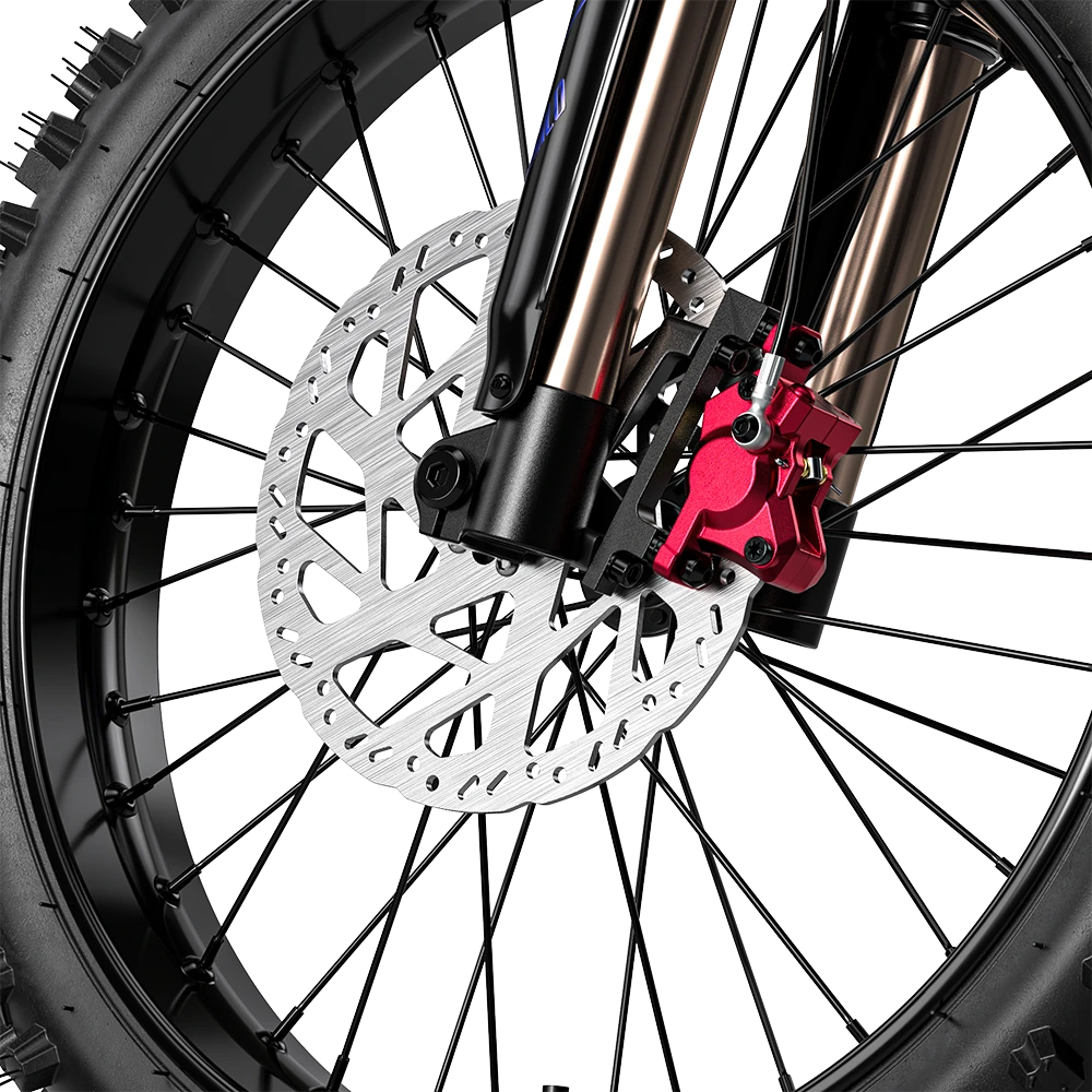 Front disc brake and red caliper on Shengmilo S900 Pro electric bike