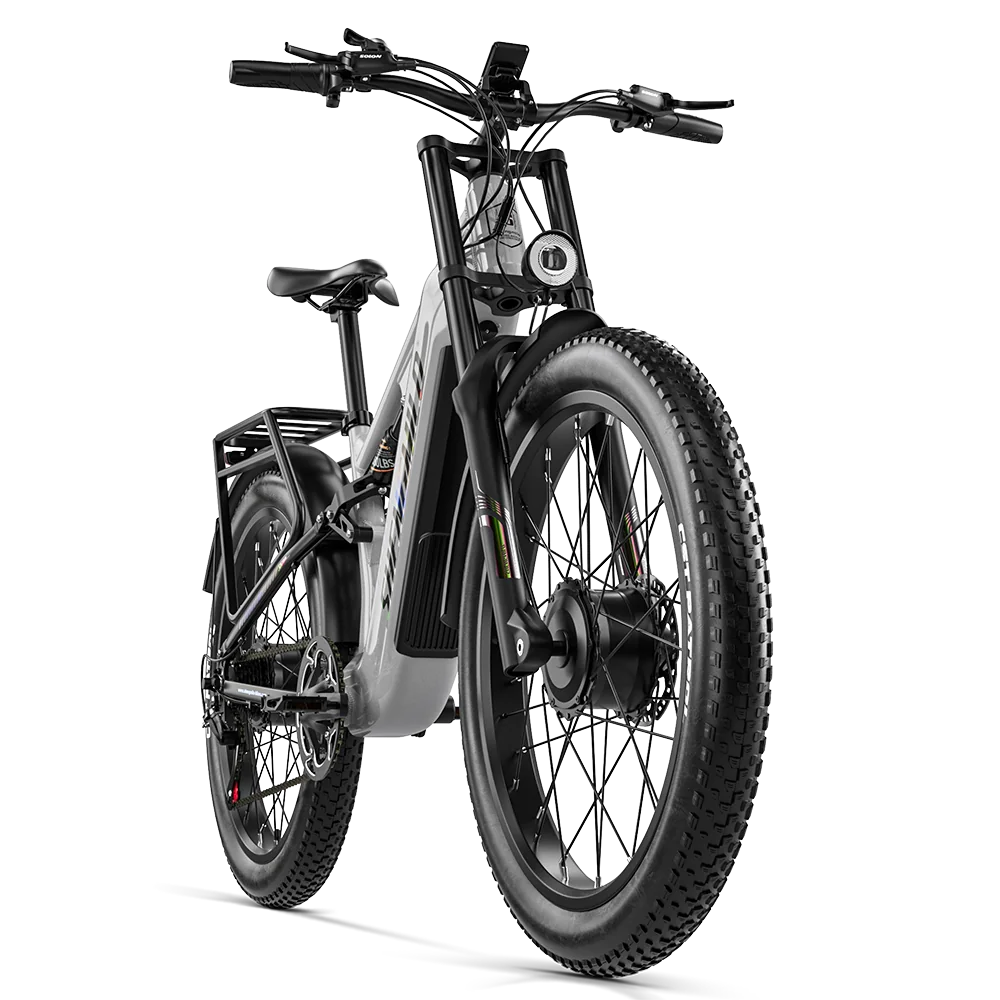 Shengmilo S600 PRO electric bike in a front view highlighting the front fork and fat tires