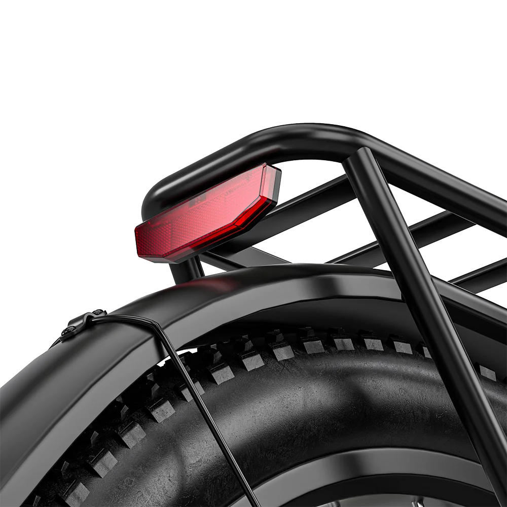 Close-up of the Shengmilo S600 PRO rear rack, rear fender and tail light