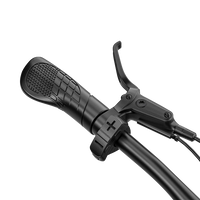 Close-up of the Shengmilo S600 PRO left handlebar grip, brake lever and 7-speed shifter