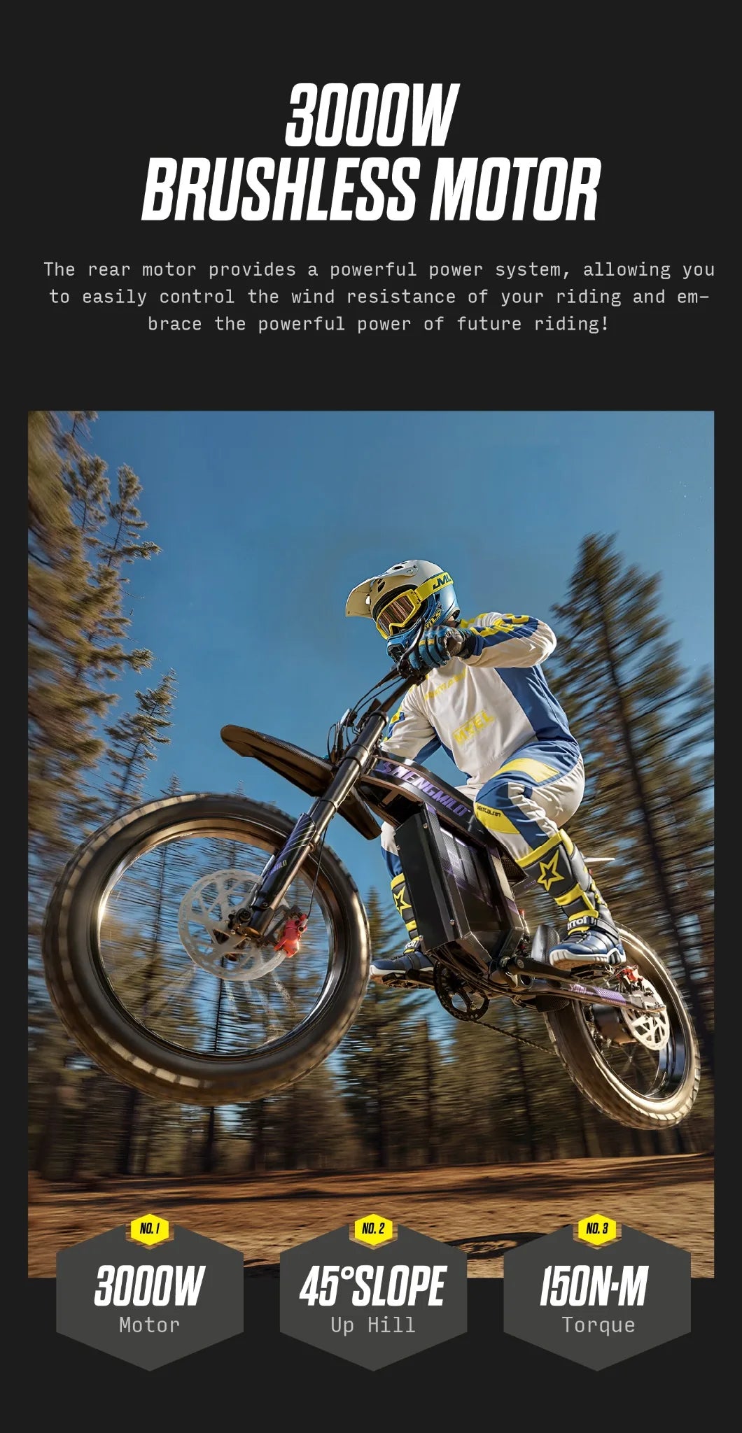 3000W brushless motor on the Shengmilo S900 Pro electric bike.