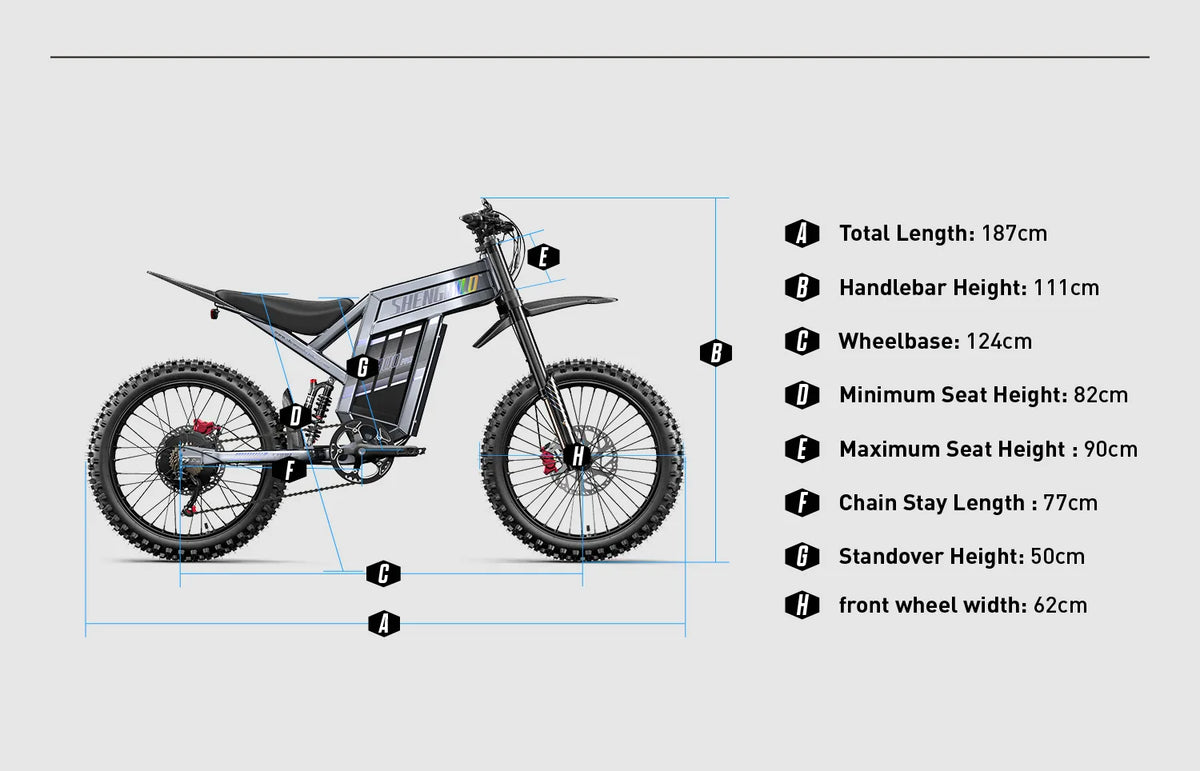 Dimension diagram of the Shengmilo S900 Pro electric bike.
